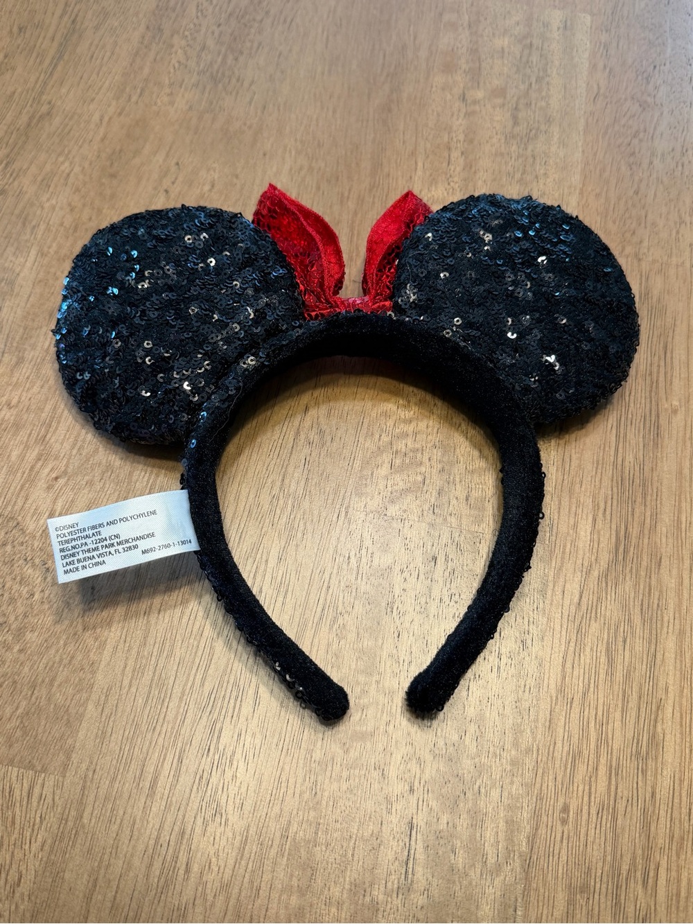 Disney Parks Minnie Mouse Black Sequin Ears Headband with Red Bow EUC - Picture 2 of 7